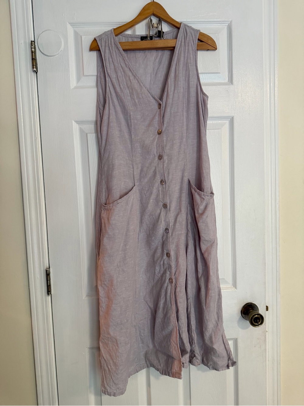 Tahari Lavender 100% Linen Button-Front Maxi Dress